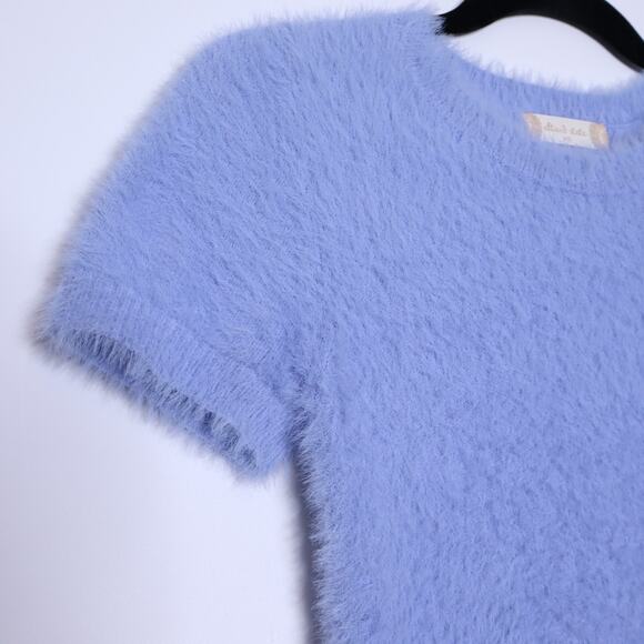 ALTAR'D STATE Fuzzy Cropped Sweater Blue Crew Neck Short Sleeve Women's XS - Picture 4 of 9